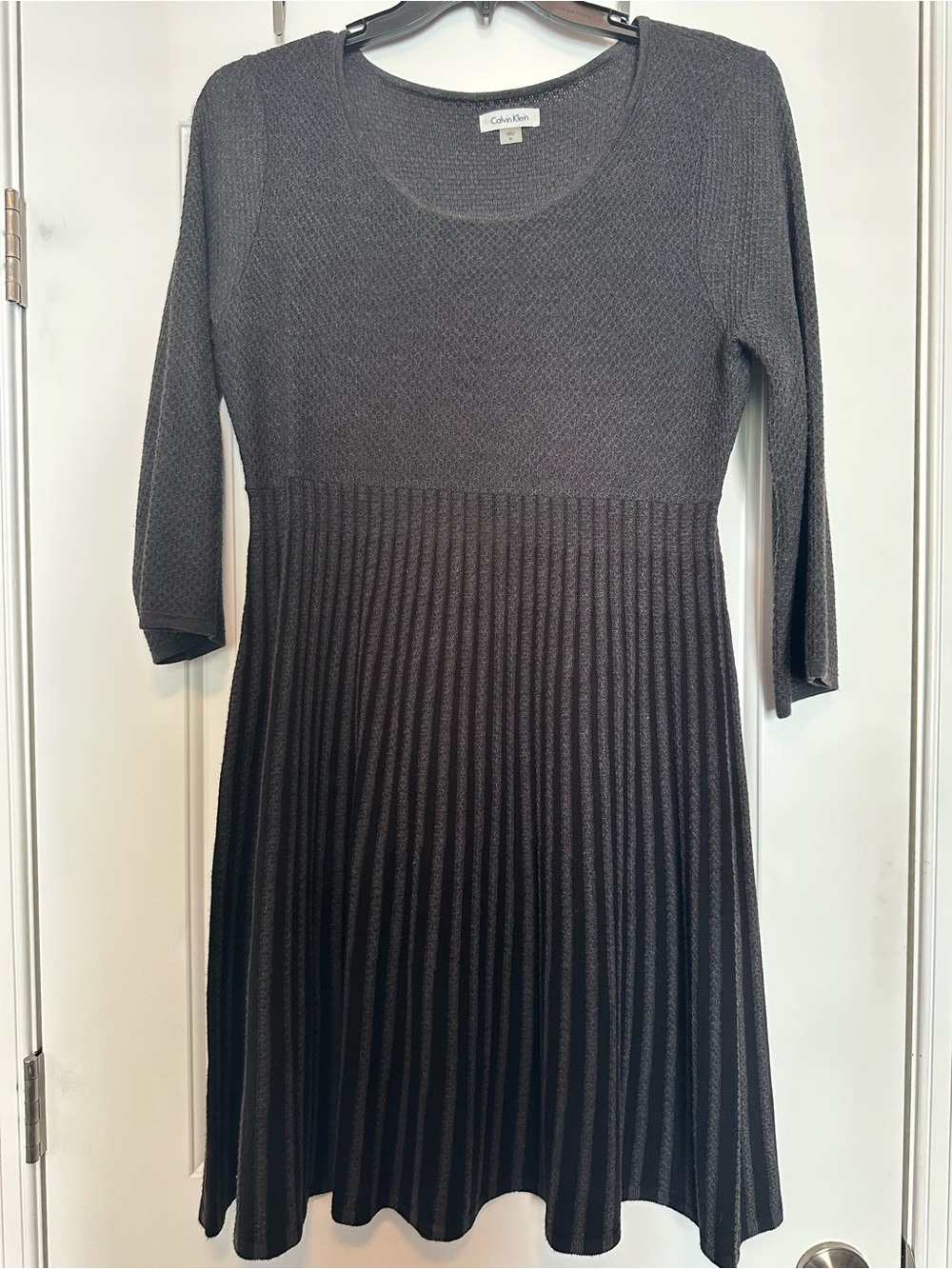 Calvin Klein Black Pleated Knit Fit-and-Flare Dress